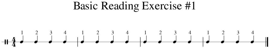 Basic quarter note drum Reading Exercise #1